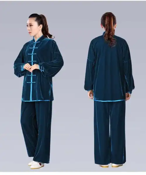 中老年秋冬晨练服棉麻太极服套装冬装加绒加厚金丝绒不倒绒南韩绒练功