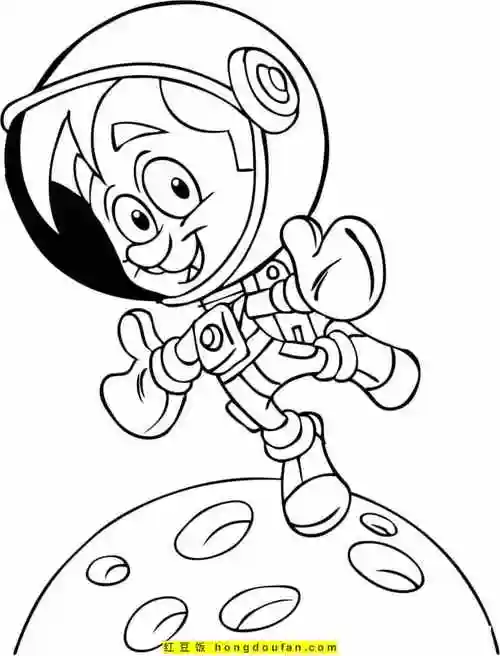 11张身穿太空服的伟大宇航员卡通涂色简笔画-红豆饭小学生简笔画大全
