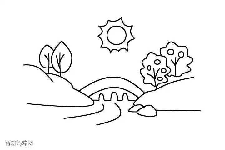 有树花河的简笔画