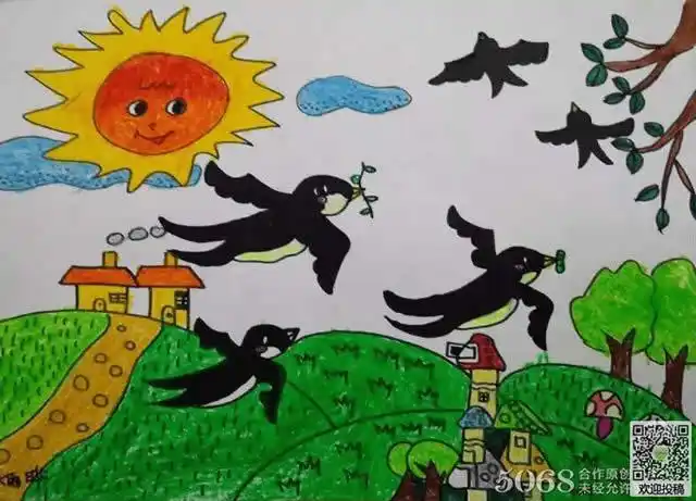 春天的燕子创意儿童画