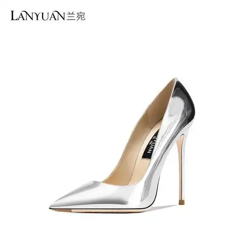 兰宛12cm银色高跟鞋女2021年秋冬新款设计感小众尖头细跟欧美单鞋