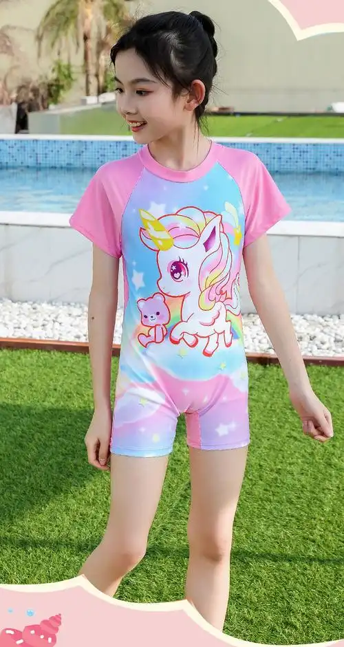 新儿童泳衣女童连体游泳新款可爱小女孩宝宝中小童速干温泉游泳装_丰