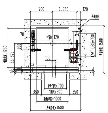1600mm1500mm土建井道小型家用电梯设计图纸