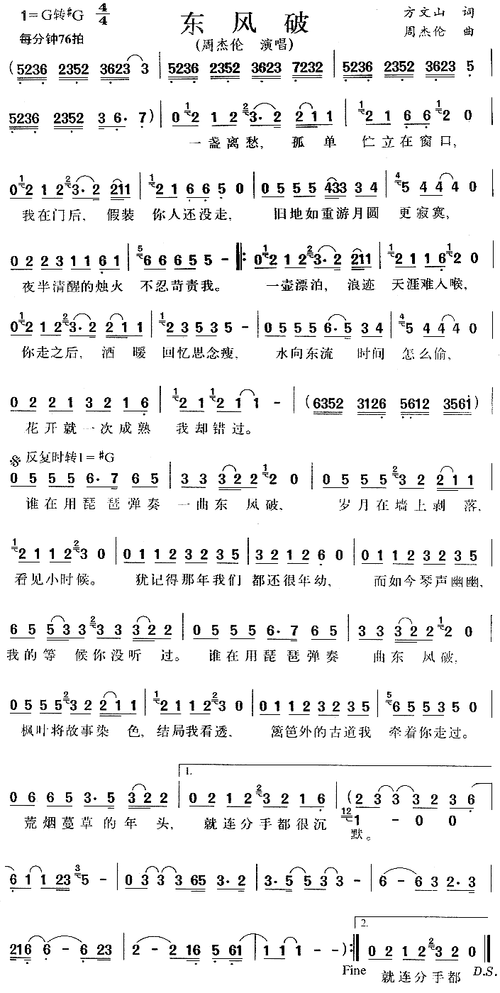 东风破_简谱_搜谱网