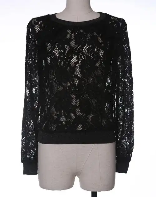 秋季新款水溶蕾丝镂空钩花收腰下摆上衣米白