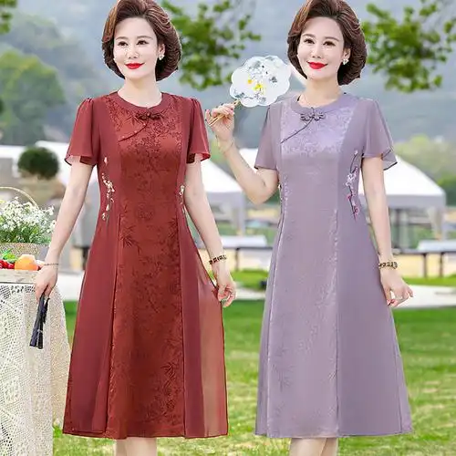 妈妈连衣裙夏季新款中老年气质中国风改良旗袍显瘦遮肚中长款裙子