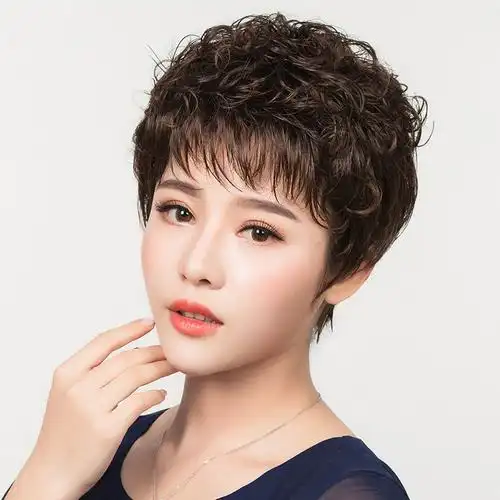 假发女短发短卷发女士中老年纹理烫发型真人发丝送妈妈假发圆脸好不好