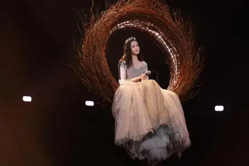 迪丽热巴露肩闪片纱裙优雅写真