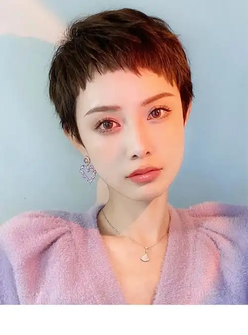 发2021年时尚新款头短发女头套假发套发型时尚狗啃刘海蕾丝air深棕色s