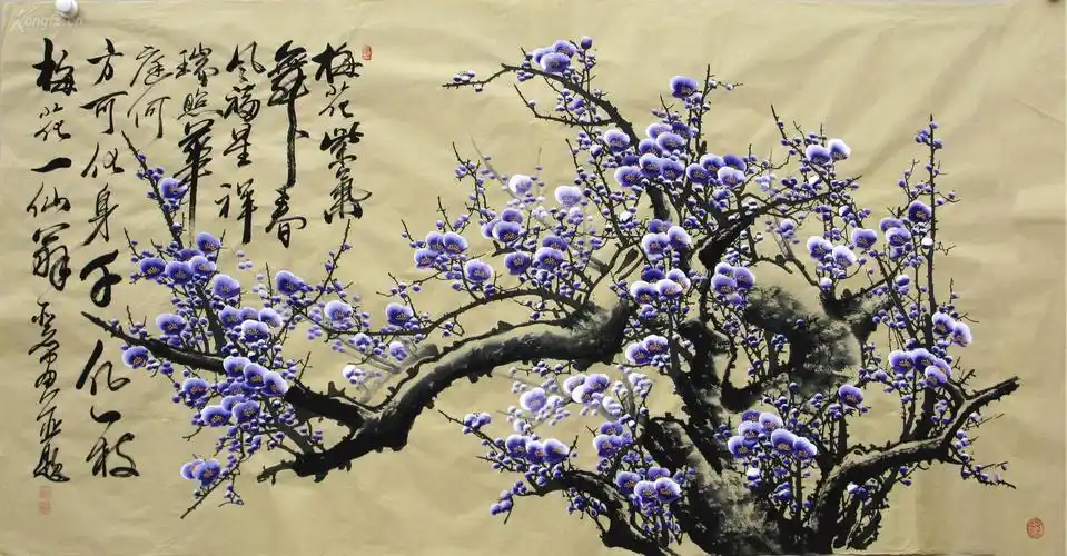 西门亚石老师国画大六尺梅花《梅花紫气舞春风,福星祥瑞照华庭.