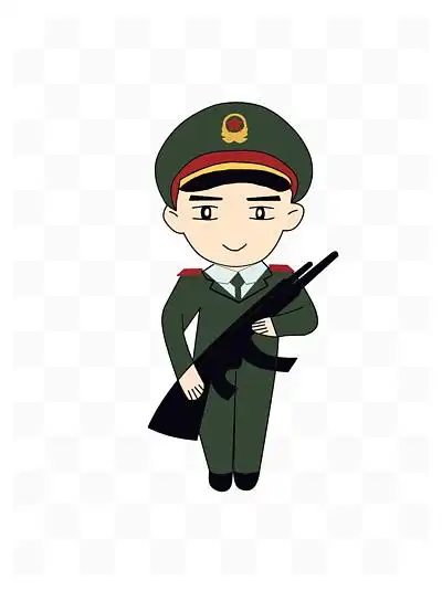 国庆节手绘风卡通军人形象帅气拿枪士兵
