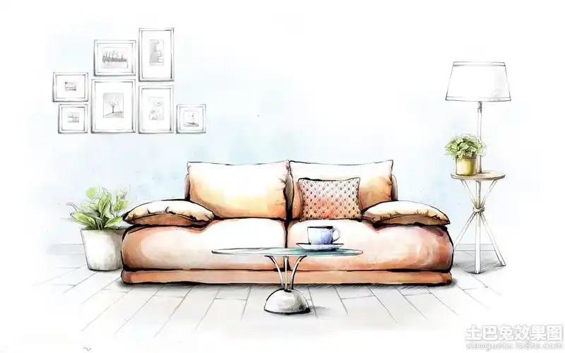 四房客厅家具手绘图片效果图大全