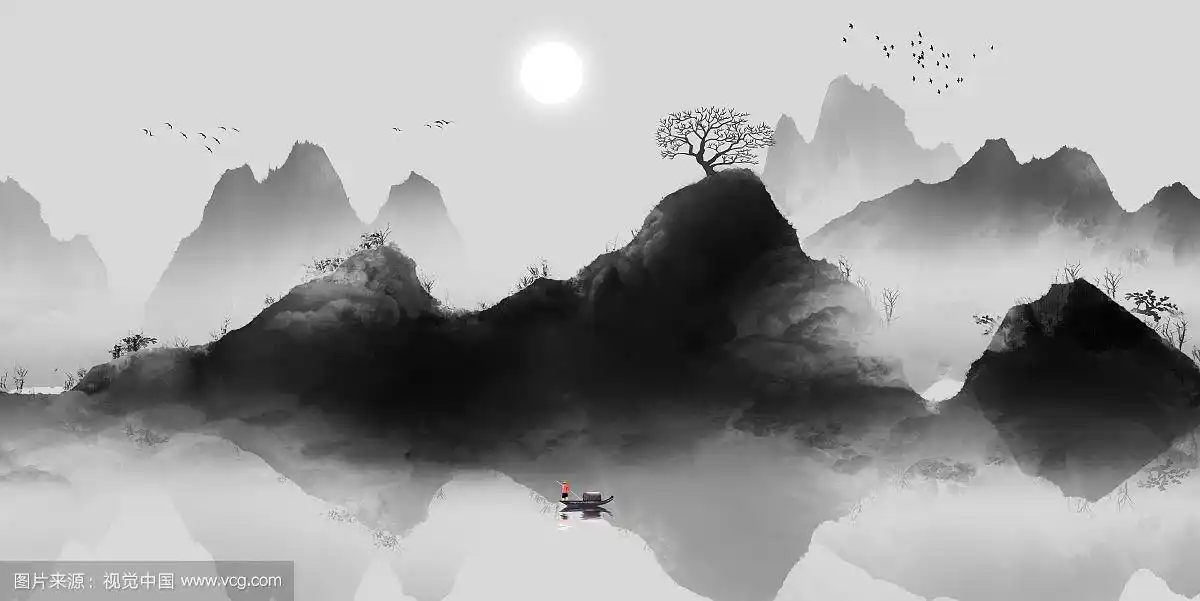 手绘中国风意境水墨山水画