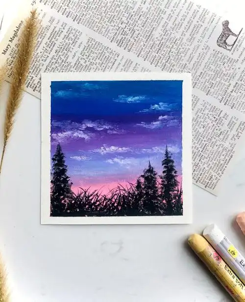 笔记灵感趁天空不注意劫持点晚霞送你#油画棒#油画棒教程#油画棒画
