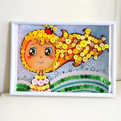 彩色纽扣粘贴画儿童diy手工制作材料包幼儿园小学扣子画节日礼物