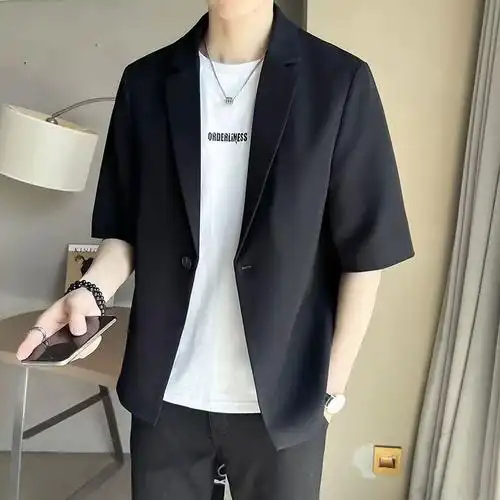 休闲西服套装三件套夏季轻熟风男士韩版大码潮流帅气男款西装