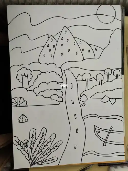 风景装饰画马克笔绘画