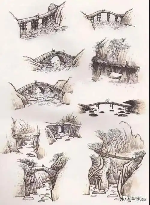 书画联盟丨山水画点景桥梁的表现形式