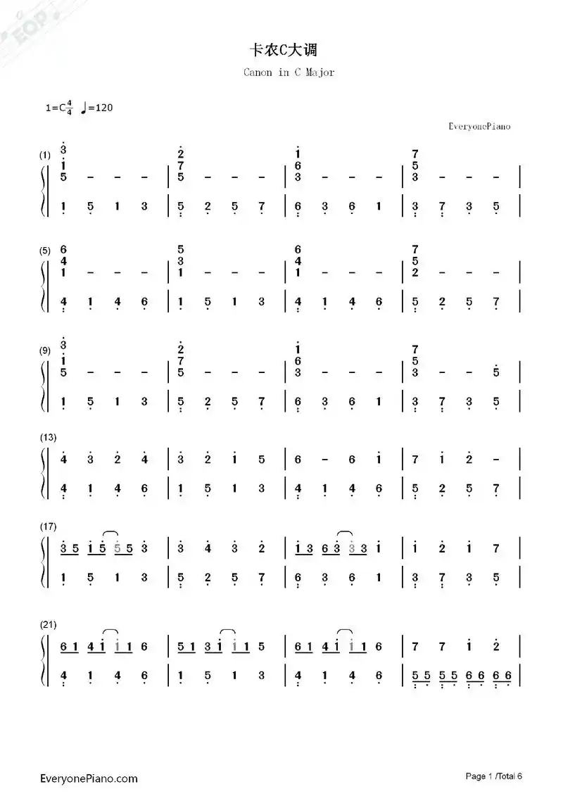 《卡农》简谱99 - 抖音