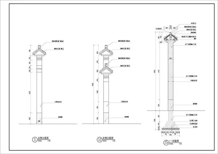 精选中式马头墙cad施工图景墙建筑美丽乡村入口标识青铜瓦坡屋面