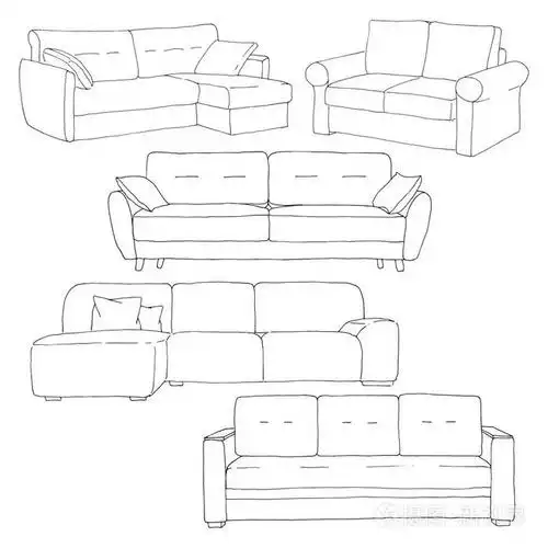 设置在白色背景上隔离的沙发.草图样式中的矢量插图
