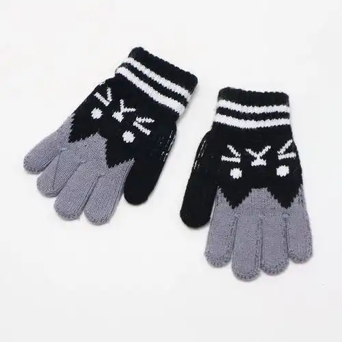 新款男童手指套加绒学生保暖秋冬男孩毛线宝宝五指儿童手套冬季