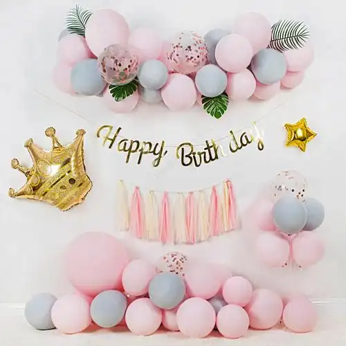 宝宝周岁生日布置满月天百日宴网红气球链装饰儿童派对背景墙 海报