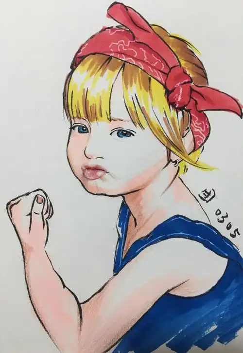 照片写生-嘟嘴女孩〔马克笔 彩铅