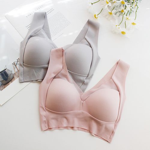光面全罩杯薄款 大码无钢圈背心式文胸纯色大胸显小