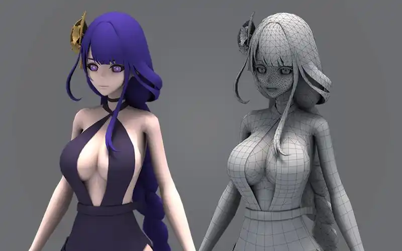 【3dmax建模】原神"雷电将军"全身制作,女性人体结构布线教学