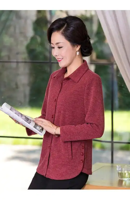 福玛玛2018秋季新款知性妈妈装中老年女装春夏秋装休闲长袖衬衣外搭