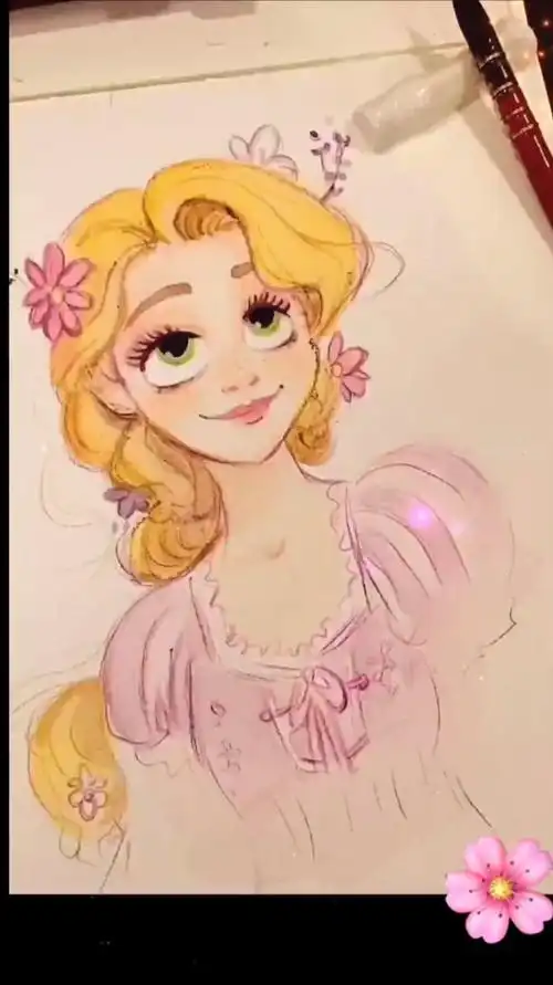 水彩画这个是我爱的长发公主