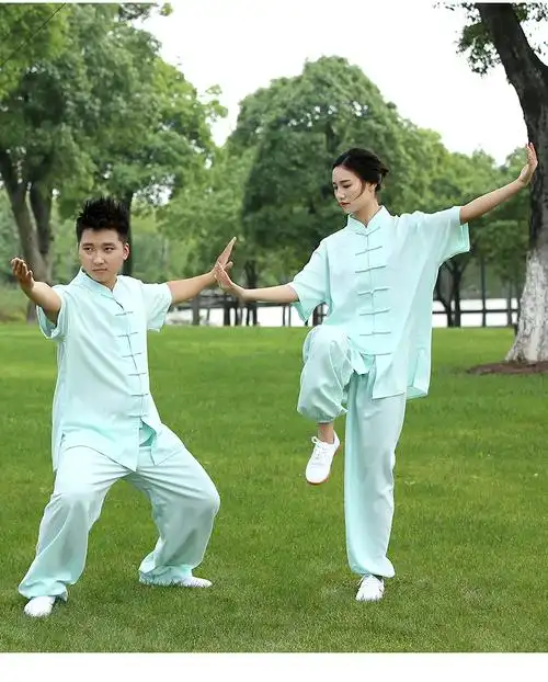 太极服儿童棉麻太极服男女童武术练功服短袖少年太极拳表演服长袖套装
