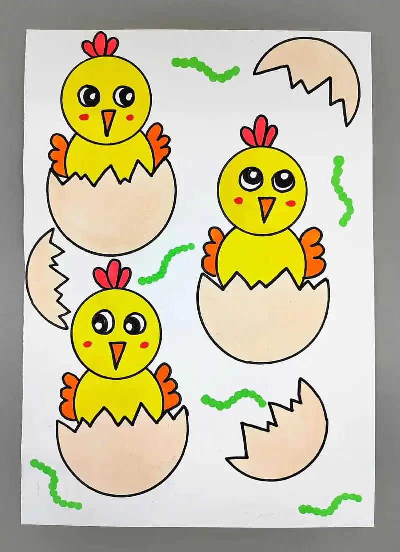 快乐的小鸡创意绘画来咯,简单好看,幼儿园小朋友也能学会