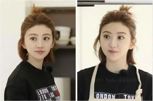 前期梳死板的头发,五官不够生动,而丸子头是她变美的一大利器