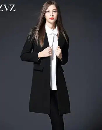 hzvz2018春季新款女装时尚休闲宽松外套长袖职业装中长款小西装 黑色.