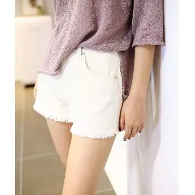维妮家2018女装 夏天不能少的单品 百搭米白色毛边牛仔短裤女热裤