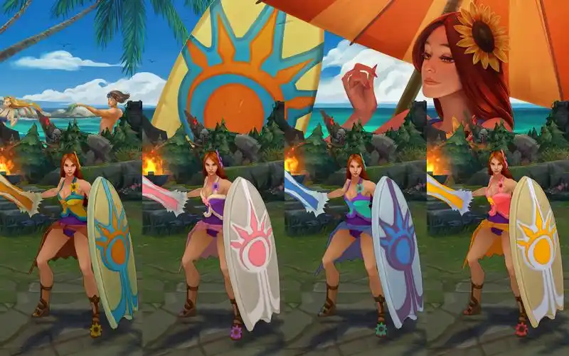 【英雄联盟】泳池派对 蕾欧娜 特效翻新 t4皮肤/全炫彩 特效&3d 展示