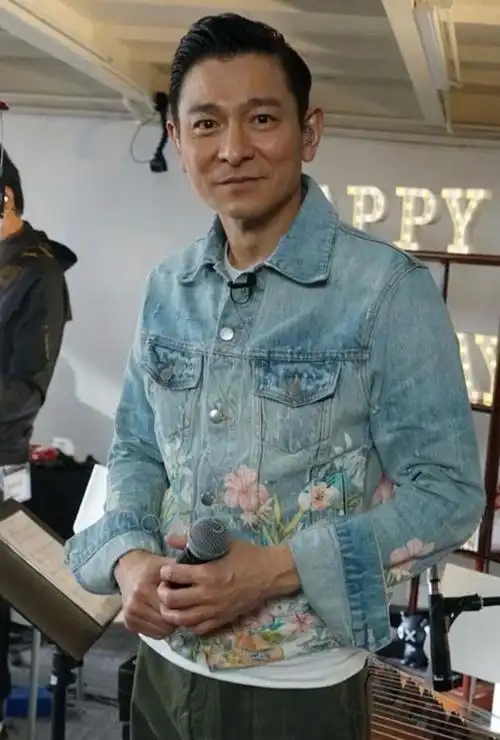 刘德华演唱会生日同款牛仔外套amiamiri21破洞风格印花卉叶子夹克