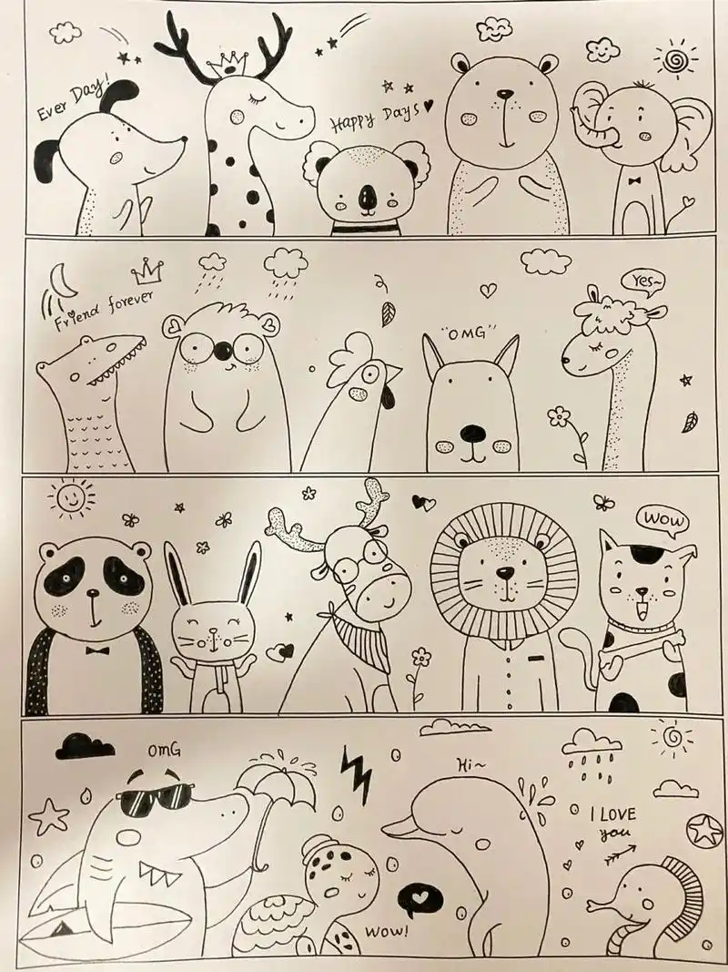 56天零基础自学画画北欧风线描简笔画动物2 用时:3小时 格子:6.