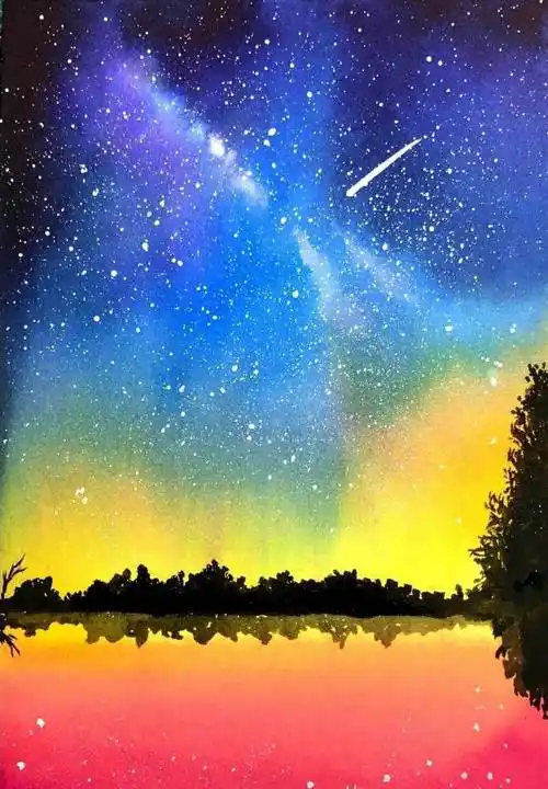 星空图片手绘水彩简单_初学者星空水彩画步骤图