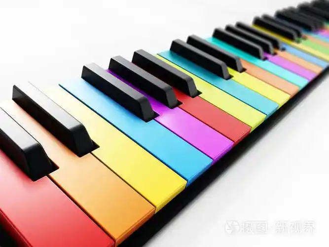 多彩色钢琴键背景.3d 图