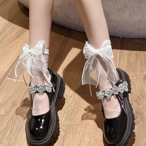 玻璃丝aytofilms甜妹可爱蝴蝶结短袜水晶透明短袜