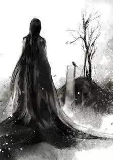 求古风图,白发女子站在坟墓边