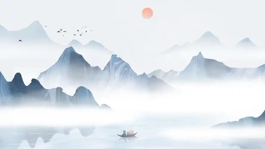 古风山水中国风山水插画背景水墨山水风景古风中国风唯美山水风景水墨