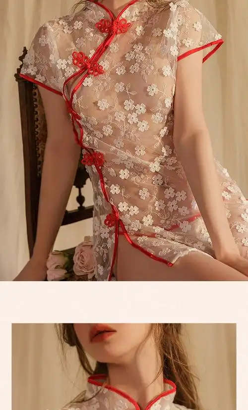 透明透视性感睡衣睡裙包臀高开叉开档免脱变态sm角色扮演套装白色m