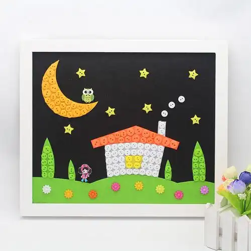 暑期活动扣子画创意纽扣画亲子粘贴画儿童幼师diy手工作品材料包