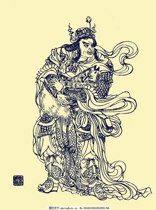 四大天王魔家四将佳梦关中国神话白描人物花狐貂白描集神仙