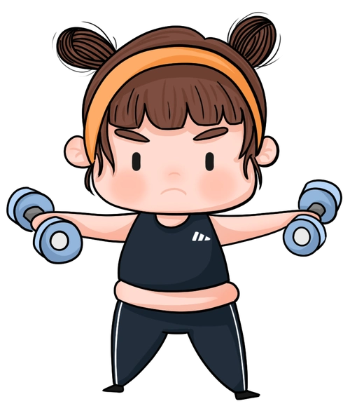 创意卡通健身锻炼减肥举哑铃全民健康养生胖女孩插画素材