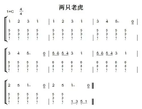 两只老虎钢琴简谱指法 两只老虎钢琴谱指法